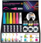 MOLOTOW Set 18 markere, varf tip pensula, 1 mm, UV Fluorescent + 12 rezerve Molotow MLW143