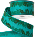 Valex Decor Monstera levél mintás textil szalag drótos szegéllyel 38mm x 6.4m (JC3807-08)