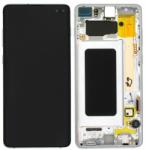 Samsung Galaxy S10 Plus G975F - LCD Kijelző + Érintőüveg + Keret (Prism White) - GH82-18849B, GH82-18834G, GH82-18849G, GH82-18834B Genuine Service Pack, White