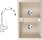 FERRO Set Chiuveta bucatarie Ferro Mezzo II 2 Cuve 78x48 cm NISIP si Baterie Ferro Lugio BLG4 Crom