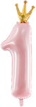 PartyDeco S. r. o Fólia lufi, 1. születésnapra, rózsaszín, koronával 30x90 cm