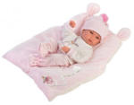 Llorens Bimba újszülött lány baba párnával, kötött sapkával - 35 cm (63556)