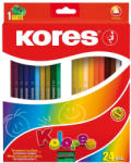 Kores Creioane Colorate Triunghiulare KORES KO93324, 24 Culori + Ascutitoare (KO93324)