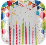  Születésnapi parti tányér színes tortás, lufis 18 x 18 cm, 10 db
