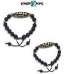  Bratara Onix cu Agata Tibetana Dzi - Rotund - Butoias - Accesorii de Argint 925 - 1 Buc