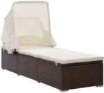 vidaXL Șezlong cu copertină și pernă, maro, poliratan (46247)