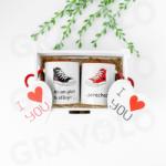Gravolo Set cani albe cu maner inima rosu personalizate cu textul in sfarsit mi-am gasit perechea (C231)