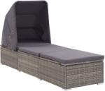 vidaXL Șezlong cu copertină și pernă, gri, poliratan (46248)