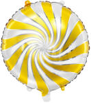 PartyDeco S. r. o Arany-fehér-ezüst csíkos fólia lufi, 14"/35 cm