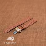  Curea piele textura rechin captusita deployant cu arc maro 22mm - 38782