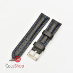  Curea piele tip fibra carbon neagră, cusătură albastră, căptușită 22mm - 3742215