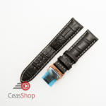  Curea piele vitel captusita negră cu cusătură albă și deployant rose gold 18 mm - ceas-shop