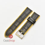  Curea hibrid silicon si piele model crocodil neagra cu galben 24mm - 4201024 - ceas-shop
