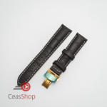  Curea piele vitel captusita negră cu cusătură albă și deployant auriu 18 mm - ceas-shop