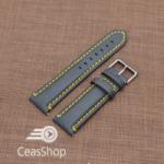  Curea piele neagra Mustang mata, captusita, cusatura galbena 20mm - 40478