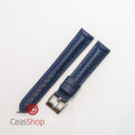  Curea piele tip fibra carbon albastra, cusătură albastră, căptușită 18mm - 374185