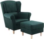 TEMPO KONDELA Füles fotel puffal, szövet smaragd, ASTRID - kondela