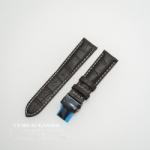  Curea piele vitel captusita negră cu cusătură albă și deployant negru 22 mm - cureaceas