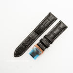  Curea piele vitel captusita negră cu cusătură albă și deployant rose gold 20 mm - cureaceas