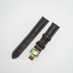  Curea piele vitel captusita negră cu cusătură albă și deployant auriu 18 mm - cureaceas