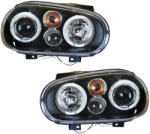 Polcar Set Faruri tuning Vw Golf 4 1J 1997-2006 (Hatchback/Combi/Cabriolet) cu Angel Eyes , transparent-negru , tip bec H1+H1 , fara motoras Kft Auto (954109HE)