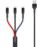 XO NB54 USB Cable 3in1 Micro-USB, Type-C, Lightning kábel, 3A, 1, 2m, színes - tok-store