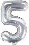 PartyDeco S. r. o 5. szám, fólia lufi, 35 cm, ezüst