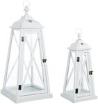 Bizzotto Set 2 felinare metal lemn sticla alb Cross 20 cm x 20 cm x 48 h; 30 cm x 30 cm x 68 h (0140687)