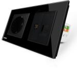 LIVOLO Priza dubla Livolo cu rama din sticla 1 priza Schuko+TV/internet - culoare negru