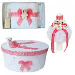 Produs vandut si livrat de S. C. Denikos Creativ S Set trusou botez, cutie trusou si lumanare, dantela si Ursuleti, decor corai, Denikos® 555