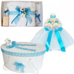 Produs vandut si livrat de S. C. Denikos Creativ S Set Ursuleti trusou botez, cutie trusou si lumanare, decor Turcoaz, Denikos® 580