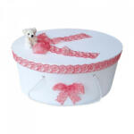Produs vandut si livrat de S. C. Denikos Creativ S Cutie trusou botez dantela corai si ursulet, Denikos® 396
