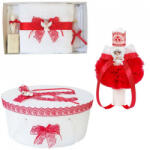 Produs vandut si livrat de S. C. Denikos Creativ S Set trusou botez, cutie trusou si lumanare, dantela si Ingeras, decor Rosu, Denikos® 567