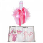 Produs vandut si livrat de S. C. Denikos Creativ S Trusou botez cu mesaj si lumanare pentru fetita, Floricele, decor roz, Denikos® 541