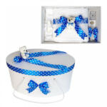 Produs vandut si livrat de S. C. Denikos Creativ S Set trusou botez si cutie trusou, Ursulet, fundita albastra cu buline, Denikos® 23