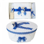 Produs vandut si livrat de S. C. Denikos Creativ S Set trusou botez si cutie trusou, Ursulet, dantela albastra, Denikos® 456