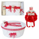 Produs vandut si livrat de S. C. Denikos Creativ S Set trusou botez, cutie trusou si lumanare, dantela si Ursuleti, decor Rosu, Denikos® 559
