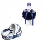 Produs vandut si livrat de S. C. Denikos Creativ S Trusou botez in landou si lumanare glob cu ingeras, decor bleumarin Denikos® 161