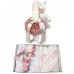 Produs vandut si livrat de S. C. Denikos Creativ S Trusou botez cu mesaj si lumanare cu iepuras, decor dusty rose, Denikos® 545