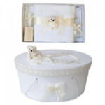Produs vandut si livrat de S. C. Denikos Creativ S Set trusou botez si cutie trusou, Ursulet, dantela ivory, Denikos® 460