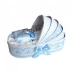 Produs vandut si livrat de S. C. Denikos Creativ S Trusou botez complet, in landou, decor elegant cu dantela bleu Denikos® 147