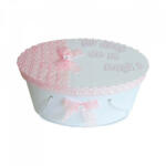 Produs vandut si livrat de S. C. Denikos Creativ S Cutie trusou botez personalizata, decor dantela roz, Denikos® 216