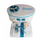 Produs vandut si livrat de S. C. Denikos Creativ S Set cutie trusou personalizata cu nume si trusou botez, decor turcoaz Denikos® 238