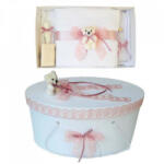 Produs vandut si livrat de S. C. Denikos Creativ S Set trusou botez si cutie trusou, Ursulet, dantela dusty rose, Denikos® 465