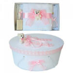 Produs vandut si livrat de S. C. Denikos Creativ S Set trusou botez si cutie trusou, Ursulet, dantela roz, Denikos® 466
