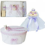 Produs vandut si livrat de S. C. Denikos Creativ S Set Ursuleti trusou botez, cutie trusou si lumanare, decor Lila, Denikos® 576