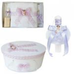 Produs vandut si livrat de S. C. Denikos Creativ S Set trusou botez, cutie trusou si lumanare, dantela si Ingeras, decor Lila, Denikos® 565