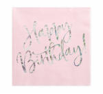 PartyDeco S. r. o Szalvéta, világos púder pink, happy birthday, 20 db, 33x33 cm