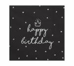 PartyDeco S. r. o Fekete szalvéta, happy birthday, 20 db, 33x33 cm