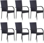 vidaXL 6 db fekete rakásolható polyrattan kültéri szék (310086/87/88)